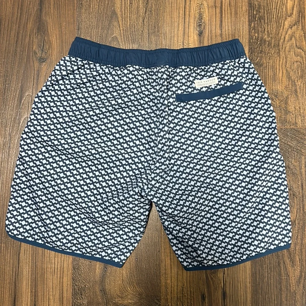 Fair Harbor Navy and White Geometric Swim Board Shorts